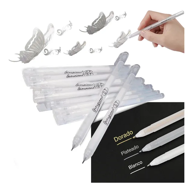 12 Plumas Bolígrafos Lapiceros De Tinta Blanca Gel 2 Colors Tinta Blanco Exterior Blanco