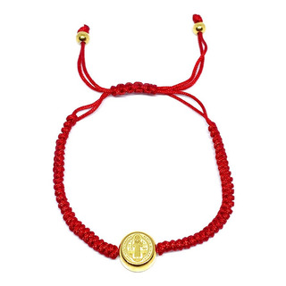 Pulsera Acero Inoxidable Dorada Hilo Medalla De San Benito Pulsera Acero Inoxidable Dorada Hilo Medalla De San Benito