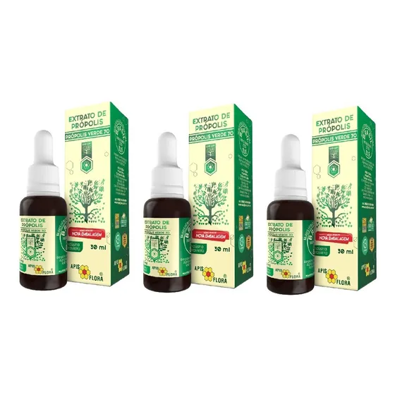 Kit C/ 3 Própolis Verde 70 - Extrato 25% - 30ml Apis Flora