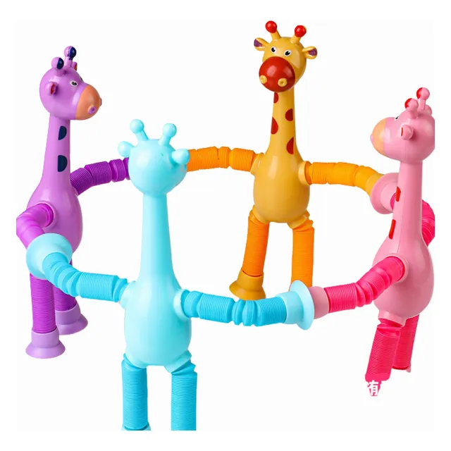 Set 4 Piezas Sensorial Descompresión Pop It Tube Jirafa Luz