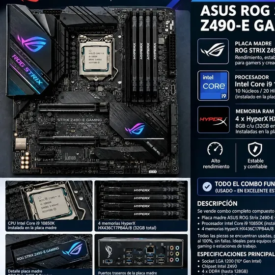 Placa Madre Asus Z490-e +cpu Intel + 4 Ram Hyperx 8gb Ddr4