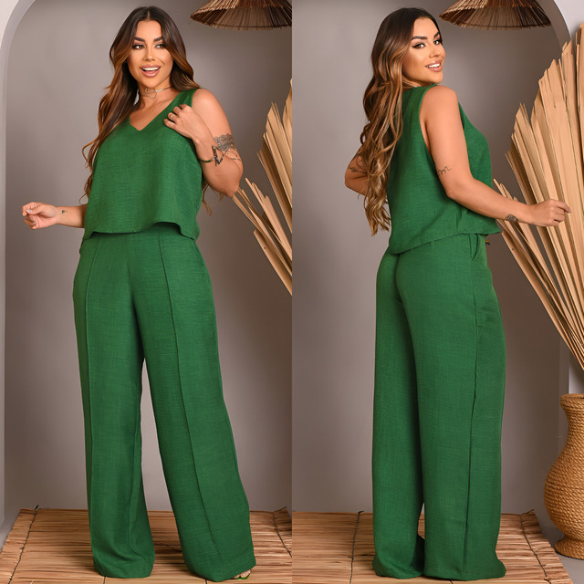 Conjunto Alfaiataria Feminino Pantalona Wide Leg Blusa Top Conjunto Alfaiataria Feminino Pantalona Wide Leg Blusa Top