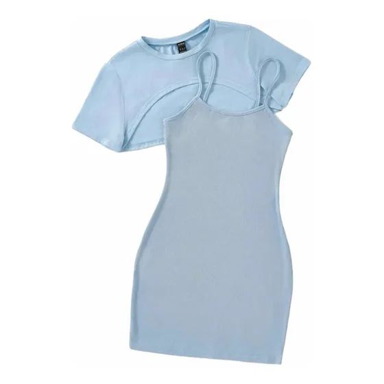 Vestido Con Chaleco Baby Blue Casual Para Damas Zen 