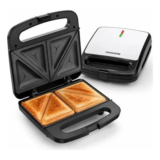 Sandwichera Tostadora Eléctrica Novohome Sm400 Tapa De Acero Inox. Antiadherente Negro