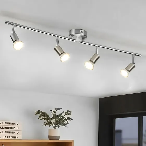 Dehobo Gu10 Cromo Lámpara De Riel Para Decorativas Moderna Iluminación 4 Luces Iluminación De Riel Color Plateado Flexible Lamparas Decorativas Colgantes Lamparas Decorativas Techo Lamparas De Riel