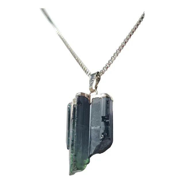 Dije Turmalina Verde Auténtica En Plata + Cadena Plateada