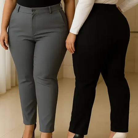 Calça Alfaiataria Plus Size Feminina Cos Alto Social Premium Preto Gg