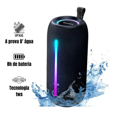 Caixa De Som Bluetooth Awei Y788 20w Tws Ipx6 8h Bateria Aux Preto 5v