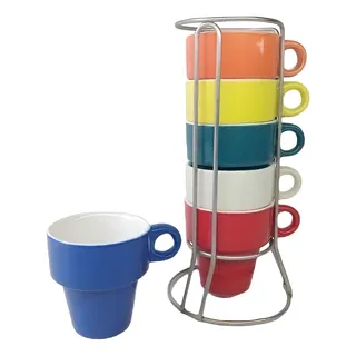 Jogo De Canecas C/ Suporte Colors Café 50ml 7 Pçs Classhome Jogo De Canecas C/ Suporte Colors Café 50ml 7 Pçs Classhome