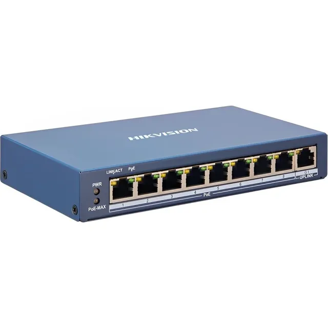 Conmutador PoE Fast Ethernet Hikvision DS-3E1309P-EI/M de 8 puertos