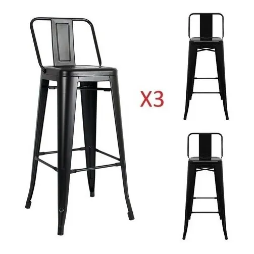 Set 3 Bancos Altos Metalicos Tolix 75cm Respaldo Bajo Barra