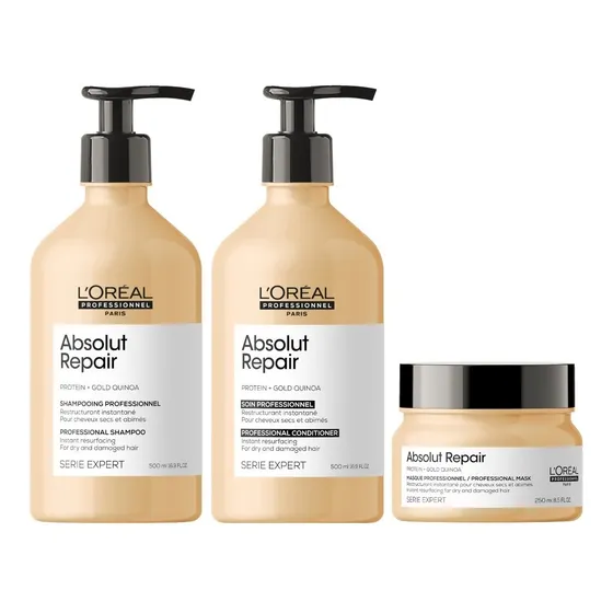 Shampoo 500ml +conditioner +mascarilla Loreal Absolut Repair