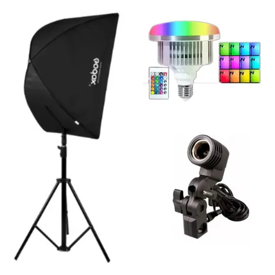 Kit Softbox Godox 60cm C/grid + Tripé + Suporte +lâmpada Rgb