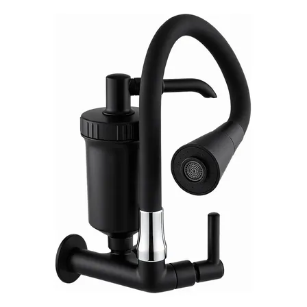 Torneira Com Filtro Flexivel Com Purificador Preta Chuveiro Flexível De Parede Tubo Silicone Preto Cone Jato Duplo Luxo Fosco