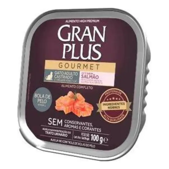 Gran Plus Gato Castrado Pate Bola De Pelo Salmão 100g