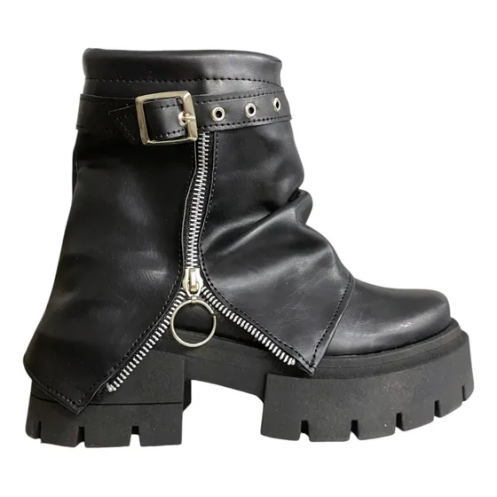Botas Borcego Mujer Hebilla Cierre Volcada Tendencia Moda