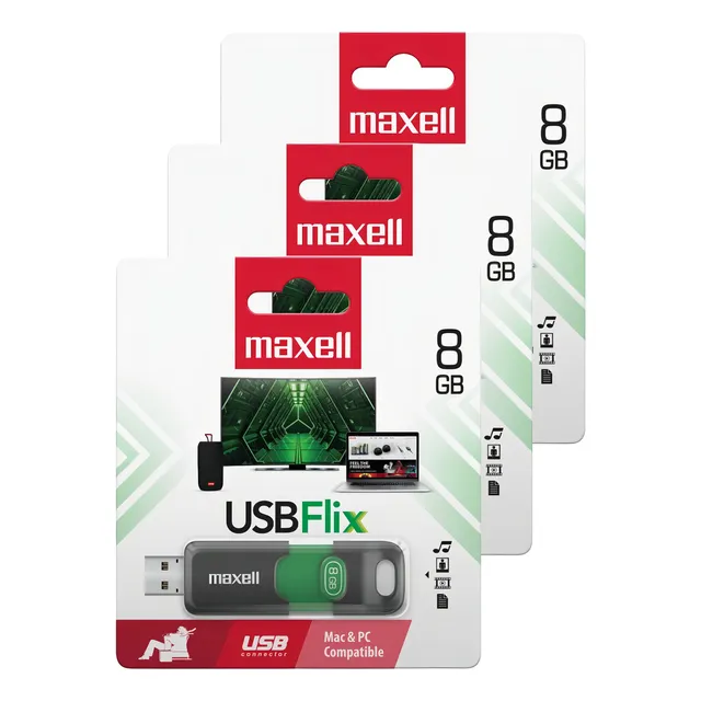 Pack 3 Pendrive Maxell Flix 8gb 2.0 Color Verde