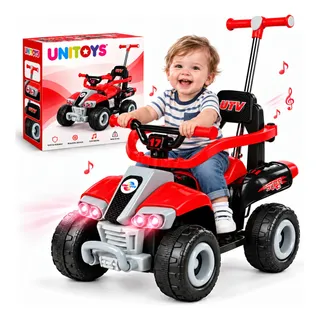 Quadriciclo Elétrico Infantil 6v Com Guia Empurrador Luz Som Vermelho
