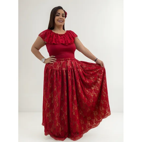 Roupa Pombagira Padilha Rainha Renda Vermelha Com Dourado