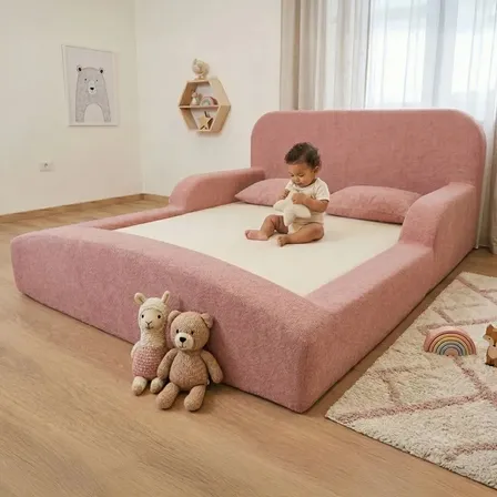 Keiko Colchões Cama Montessoriana Casal Encanto 100% Espuma Boucle Rosa-claro