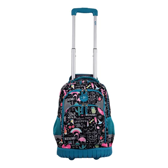 Mochila Con Carro Elf Base De Goma 1 Division Negra 6451a Color Negro Diseño De La Tela Estampado