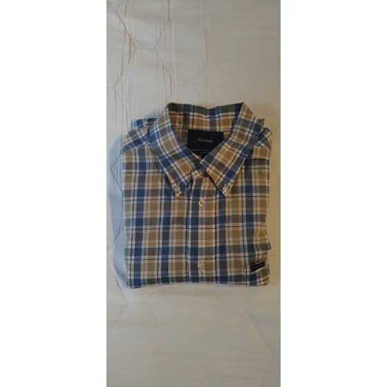 Camisa Faconnable Clásica Talla L Azul Marrón Cuadros