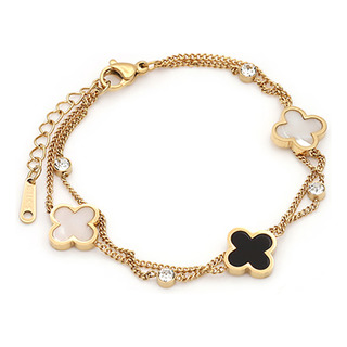 Pulsera Flores Trébol Madre Perla En Acero Inoxidable Pulsera Flores Trébol Madre Perla En Acero Inoxidable