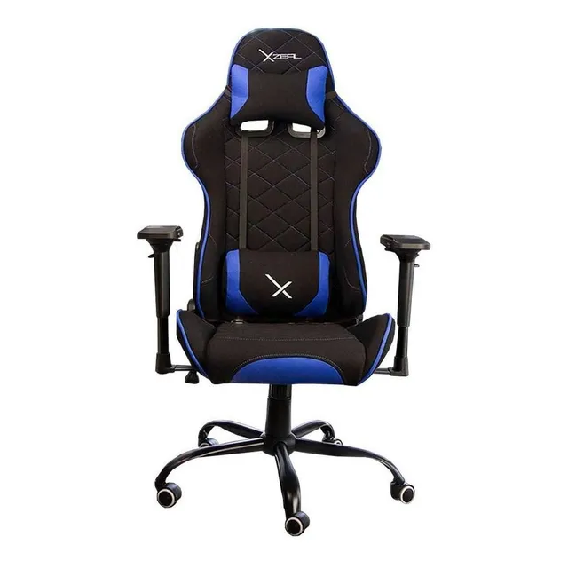 Silla de escritorio Xzeal XZ25 gamer ergonómica negra y azul con tapizado de tela