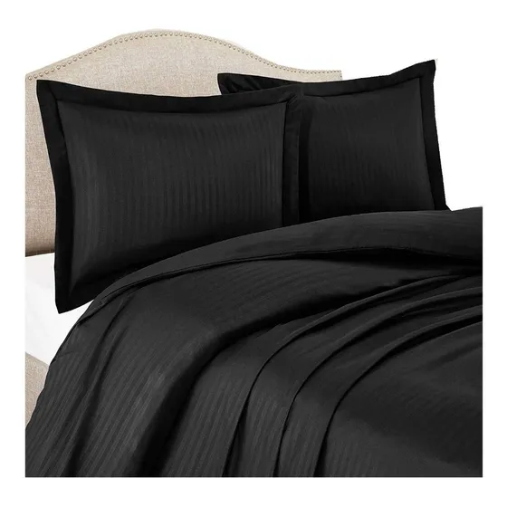 Duvet Cover (forro De Plumón)doble Negro Sateen Stripe Rayas