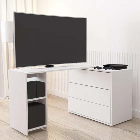 Mesa Cajonera Y Hueco Escritorio O Rack Tv Giratorio 