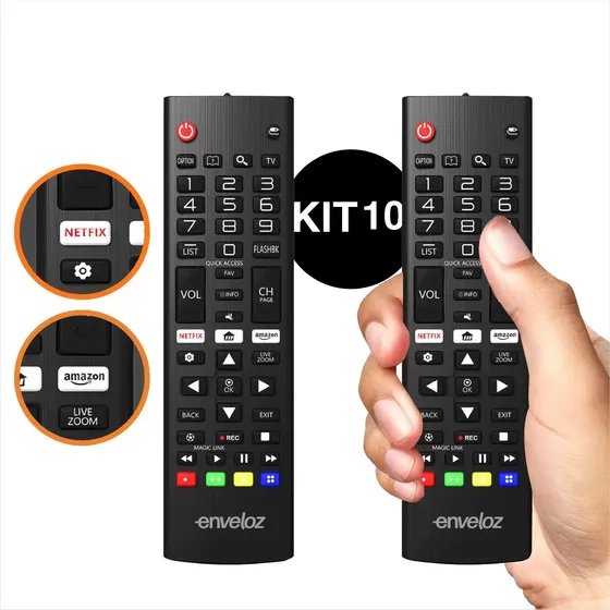 Kit 10 Controles Remotos Universais para TV LG Smart com Netflix e Prime Video