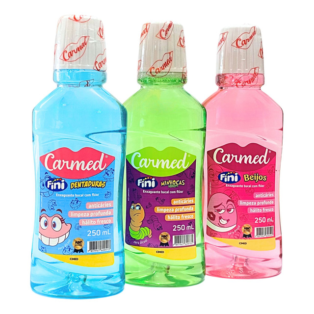 Kit Enxaguante Bucal Fini Carmed Minhocas Beijos Dentaduras Kit Enxaguante Bucal Fini Carmed Minhocas Beijos Dentaduras