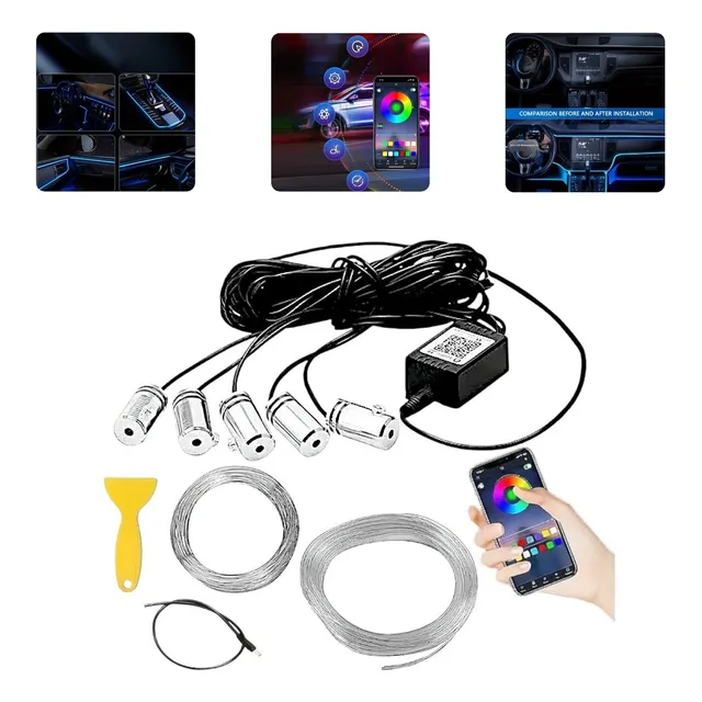 Fio Neon Led Rgb Luz Interna Painel Carro Auto 6m 5 Canhões
