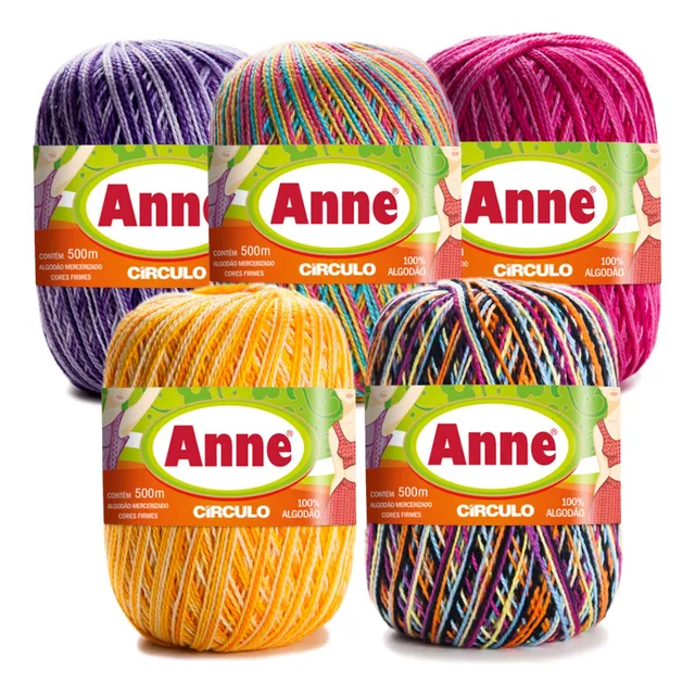 Kit 5 Linhas De Crochê Anne Novelo 500m Tricô - Várias Cores