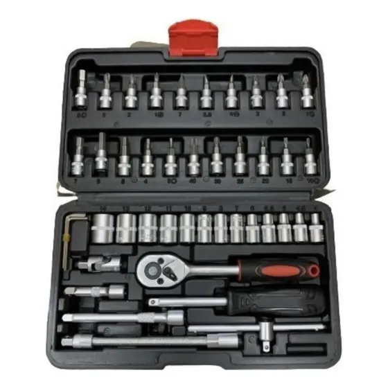 Caja Set Herramientas Juego de Llaves Tubos - Kit 46 Piezas Estuche Organizador negro _ T46 con Adaptador para Bits Standar