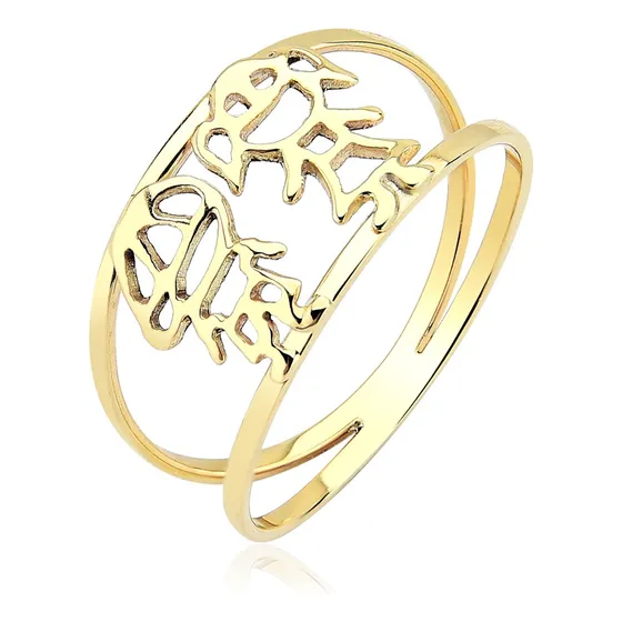 Anel Filhos Casal Ouro Maciço Amarelo 18k  Ab74c