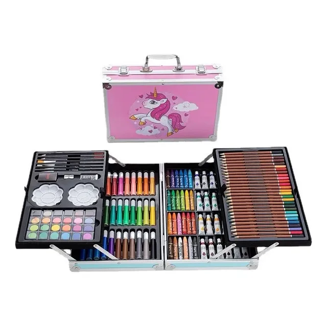 Set Kit Creativo Arte Dibujo Maleta Metálica X 145pcs