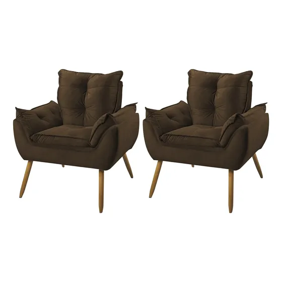 Kit 02 Poltronas Decorativa Opala Suede Marrom