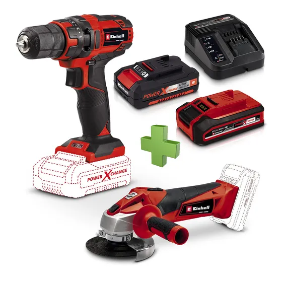 Kit Taladro + Amoladora Inalambrico Einhell 18v 2 Baterias Color Rojo