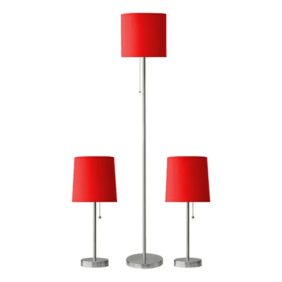 Set De Lamparas Soho 2 De Mesa 1 De Piso De Tela Rojo
