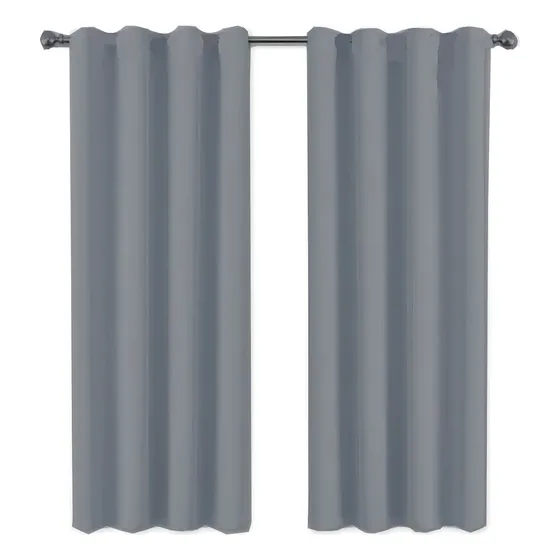 Jgo De Cortinas Blackout Textil 150cm Largo Presillas Oculta Color Gris Medio