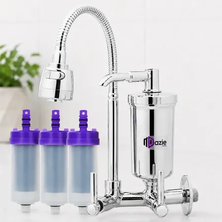 Torneira Dazie Metais Com Filtro Cozinha Para Parede Flexível Móvel Em Abs Filtro Carbon Block Purificador De Agua Com Refil Instalado 2 Modos de Jatos Bica Chuveirinho Registro 1/4 Volta Gourmet Luxo