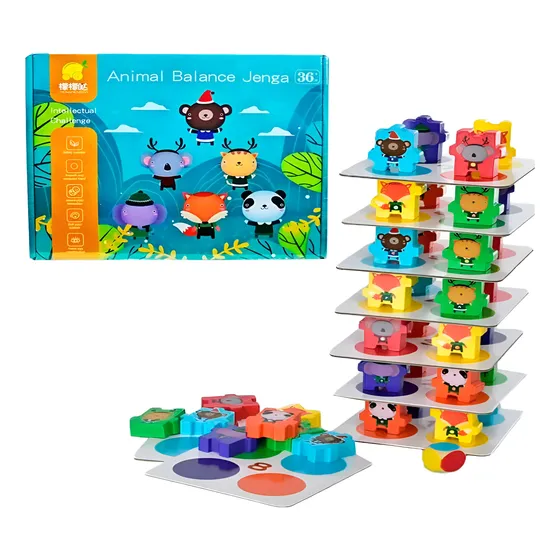 Juego Mesa Educativo Bloques Animales Tarjetas Apilable -465