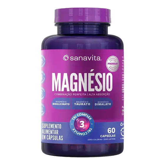 Magnésio Tri Complex de 60 Capsulas da Sanavita Bisglicinato + Tuarato + Dimalato