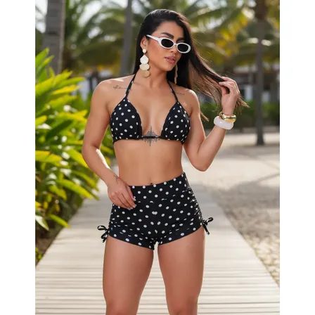 Conjunto Biquíni Cortininha  Short E Top Triângulo Ajustável