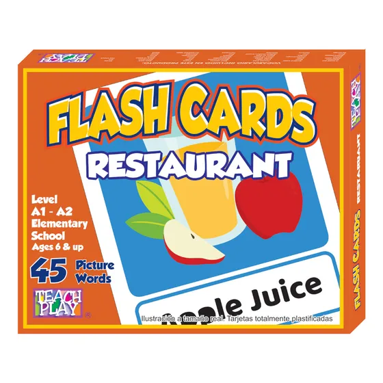 Tarjetas De Aprendizaje De Vocabulario De Comida En Inglés 45 Pzas | Tamaño: 18x22 Cm | Tarjetas Educativas En Inglés Teach Play| Flash Cards Restaurant