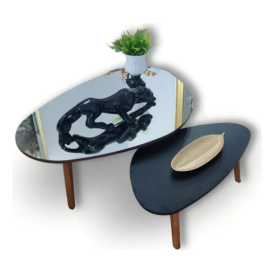 Demoglass Paris Mirror Black conjunto de mesas de centro cor tampo preto