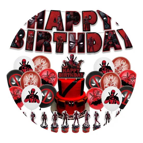 Kit Fiesta Deadpool Globos De Cumpleaño Decoración Letrero