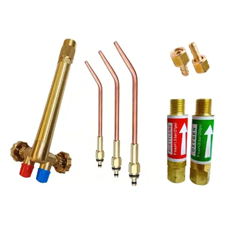 Kit Conjunto Caneta Maçarico De Solda 201 Oxi Acetileno Com 3 Bicos E 2 Válvulas Corta Chama Fogo