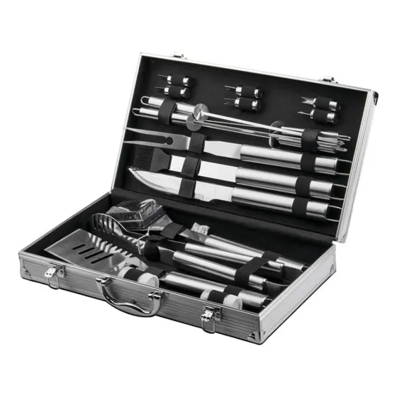 Set Parrillero Asado Barbacoa 18 Pcs En Maleta Kit Parrilla